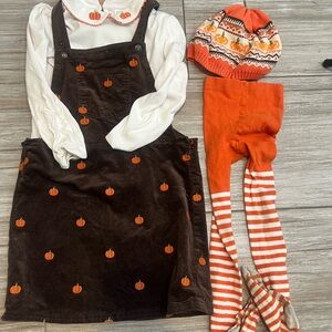 Gymboree Girls Pumpkin Corduroy Jumper, Top, marching had and stockings